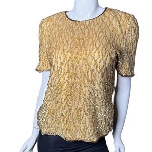 Vintage Lawrence Kazar‎ silk Gold Sequin Women's Top Large (8) glamoratti